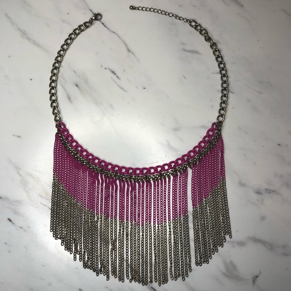 STYLISH 2 Tone Necklace Gold & Pink Hanging